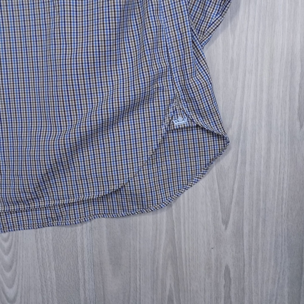 Peter Millar Nanoluxe Shirt Mens 17.5 Blue Brown Check Extra Long Button-Down - Picture 8 of 9